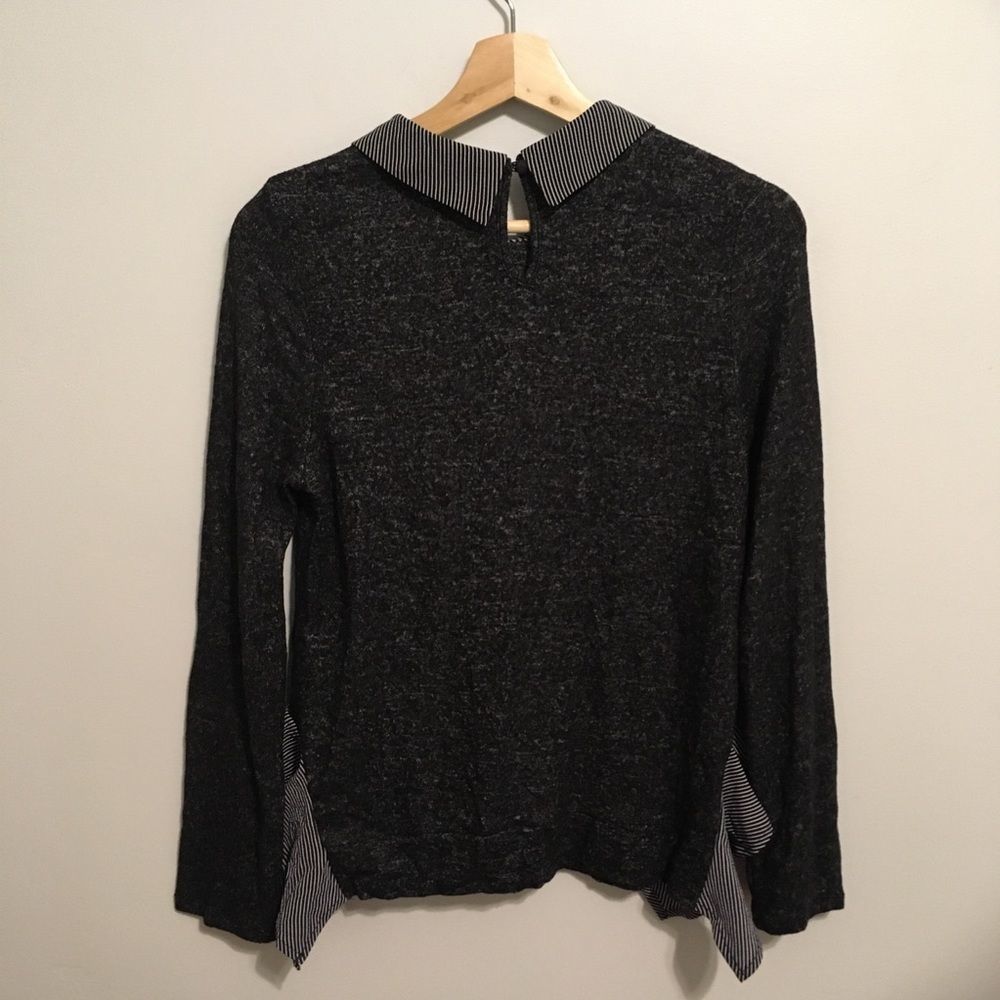 Monteau Gray Striped Collared Soft Top Size Large - Picture 3 of 3